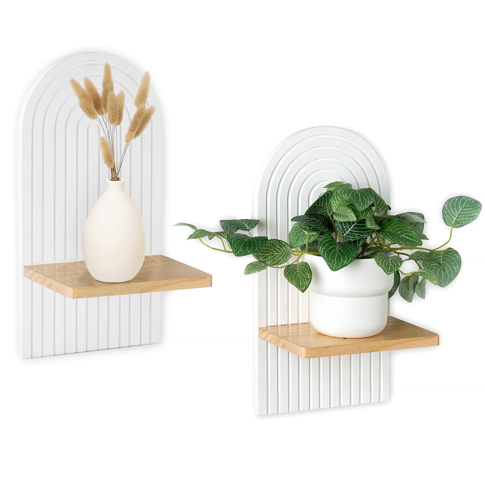Walasis White Shelf Boho Decor for Wall: Wooden Small Hanging Shelves for Plant Candle - Room Decoration Aesthetic for Nursery Bedroom Living Room