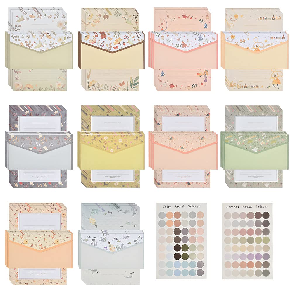 CENBEN 60 Pcs Writing Stationery Paper with 30 Pcs Envelops & 96 Pcs Sealing Sticker,Writing Paper and Envelopes Sets,Cute Stationary Paper Floral Animal Writing Paper Set for School Invitation Gifts