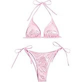 Verdusa Women's 2 Piece Bathing Suit Glitter Triangle Top Tie Side Thong Bikini Swimsuits