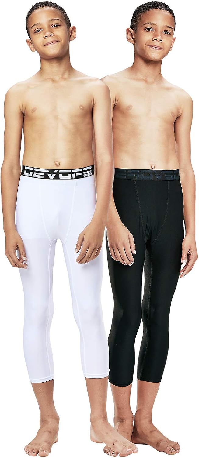 DEVOPS Boys 2-Pack 3/4 Compression Tights Sport Leggings Pants: Clothing