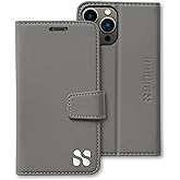 SafeSleeve Wallet Leather Case for iPhone 16 Pro EMF Blocker for Cell Phone with 3 Card Holder & Adjustable Stand โ Magnetic Closure, and Magnetic Folio Protection for Daily Use (Grey)