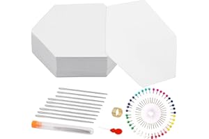 VEROAVE 152 Piece Paper Piecing Templates Set, Include 100 1-inch Paper Piecing Hexagons, 9 Large-Eye Pins with Needle Bottle, 40 Positioning Pins, 1 Thimble, 1 Threader, for Quilting, Sewing
