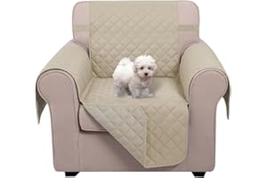 U-NICE HOME Recliner Chair Covers Reversible Chair Cover Pet Covers for Dogs with Elastic Straps Water Resistant Diamond Quilted (23''Recliner Small, Sand/Beige)