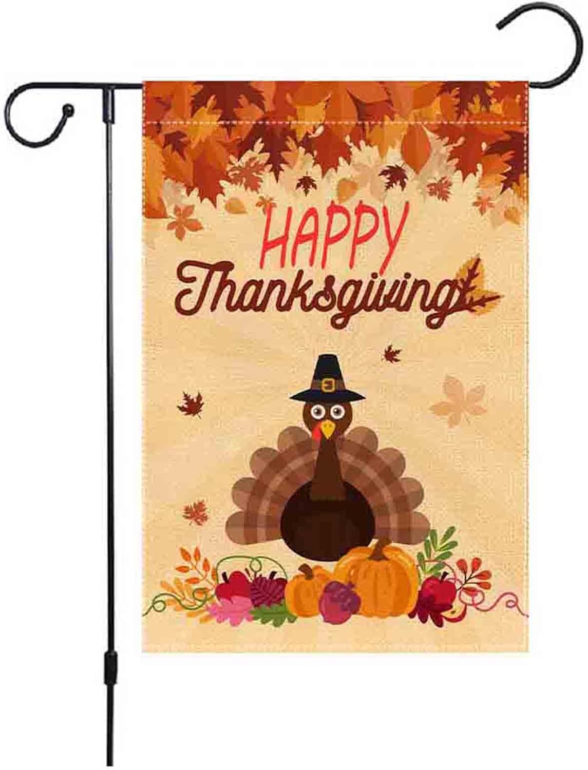 Flags - Fall Thanksgiving Small Garden Flag 12x18 Inch Vertical Double Sided For Outside Burlap Happy Thanksgiving Turkey House Yard Decoration