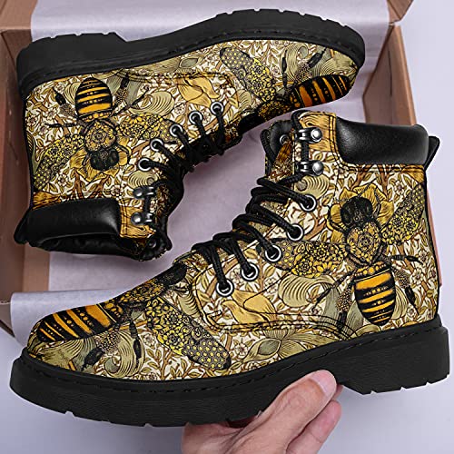 coolcustomize Custom Flower Mandala Honey Bee Boots Women Ankle Booties Fashion Vegan Leather Handmade Boots (Bee, numeric_5)