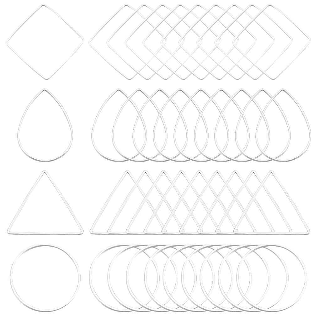 SOFPLATE 1 Box 120Pcs 4 Styles Beading Earring Hoop Teardrop Square Triangle Round Beaded Linking Ring Components Findings for DIY Earrings Crafts Jewellery Making Accessories