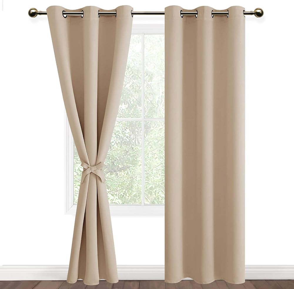 DWCN Beige Blackout Curtains 2 Panels 46x90 Eyelet Thermal Insulated