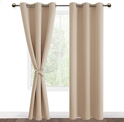 DWCN Beige Blackout Curtains 2 Panels 46x90 Eyelet Thermal Insulated