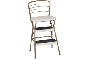 COSCO Stylaire Retro Chair + Step Stool with Flip-Up Seat , Gold & Cream