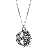 HAQUIL Vintage Sun Moon Pendant Necklace, Pendant Necklace Simple Necklaces Everyday Jewelry for Women