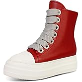 IMPREMEY Women's High Top Sneakers Lace Up PU Leather Shoes with Thick Soles and Zipper Rough Tape, Fashionable Walking Shoes