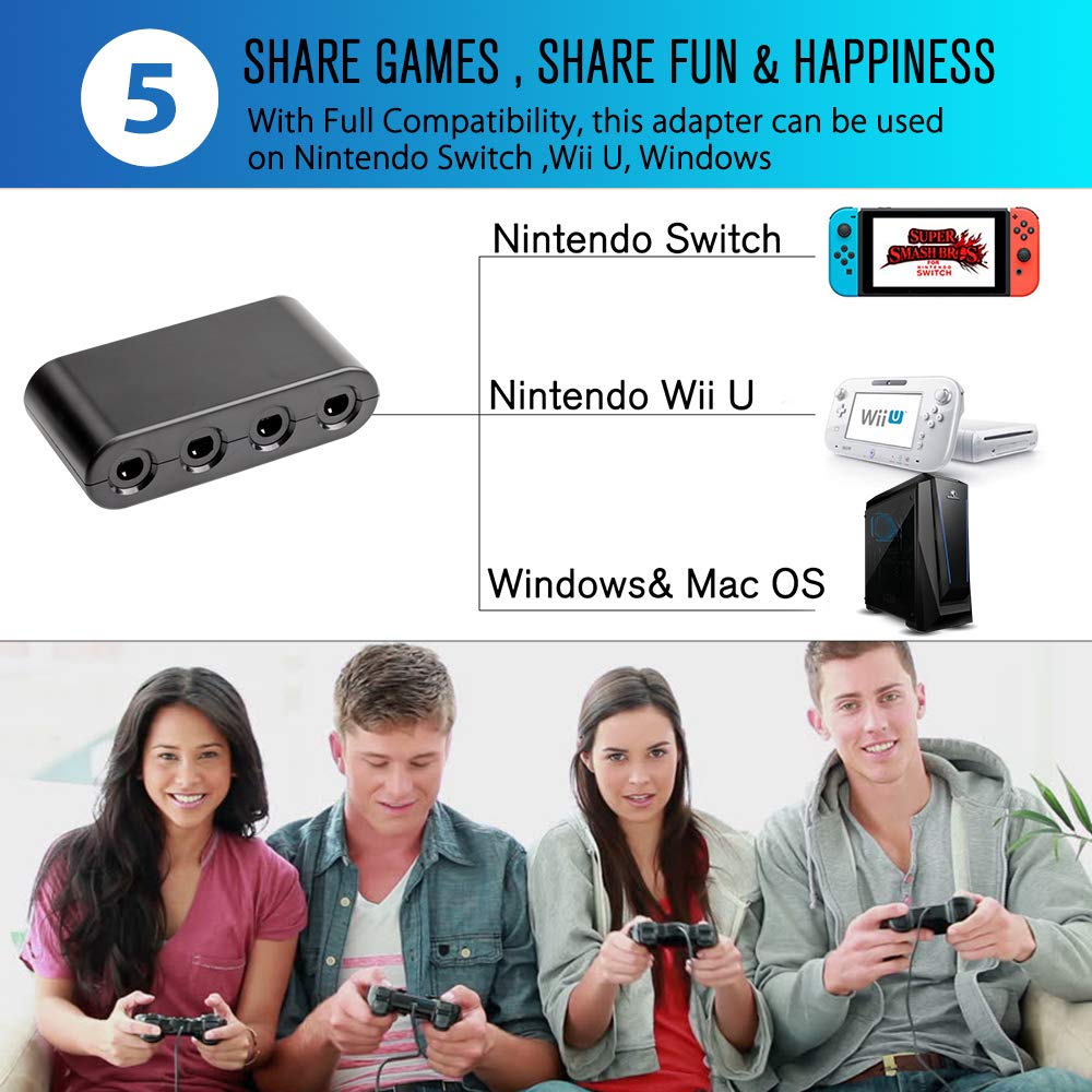 Gamecube Controller Adapter, Super Smash Bros Gamecube Adapter for Wii