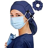 Large Satin Lined Scrub Cap for Women Long Hair Nurse Head Cap Surgical Bonnet 4 Buttons