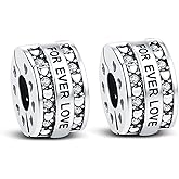 KEQ Clip Spacer Charm for Bracelet 925 Silver Stocking Stuffers Pave Cubic Zirconia Clip Lock Stopper Bead Spacer For Women Bracelets Stopper Mother's Day Gifts European Openable Beads 2pcs