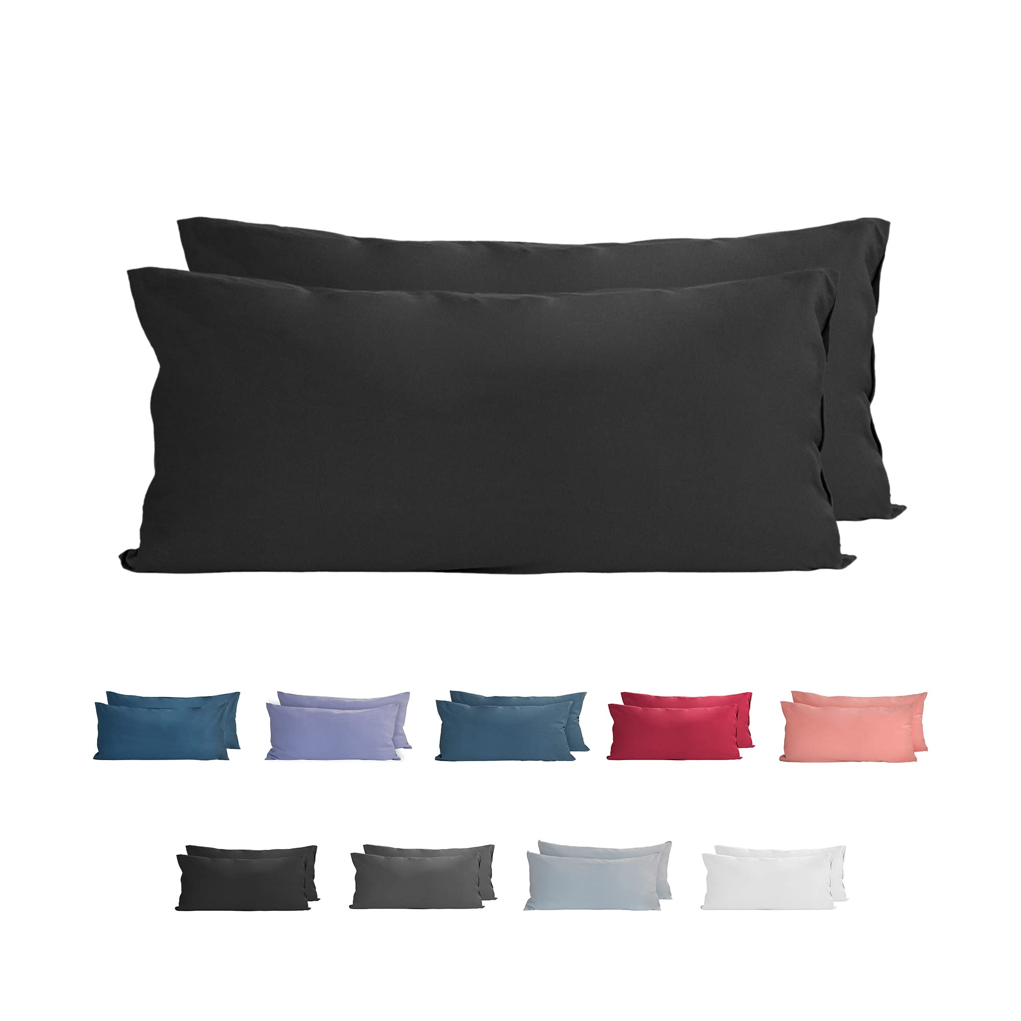 Komfortec 100% Cotton Cushion Covers, Set of 2, 40 x 80 cm, Super Soft Premium Jersey Pillowcase, 150 g/m², Pillow Slip, Black