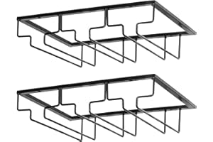 Wine Glass Rack - Under Cabinet Stemware Wine Glass Holder Glasses Storage Hanger 2 Pack Metal Organizer for Bar Kitchen Blac