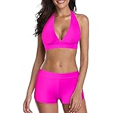 Century Star Women Two Piece Swimsuit with Boy Shorts - Modest Swimming Suits High Waisted Bathing Suits Bikini Set