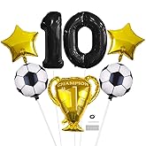 Soccer 10th Birthday Party Balloons Set - Black 32inch Number 10 balloon Championship Trophy Star Football Balloons for 10th Birthday anniversary Soccer Theme Party Decorations