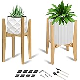 OERGKE 2 PACK Adjustable Plant Stand Indoor, Bamboo Mid Century Modern Plants Stands, Corner Flower Holder for Living Room, F