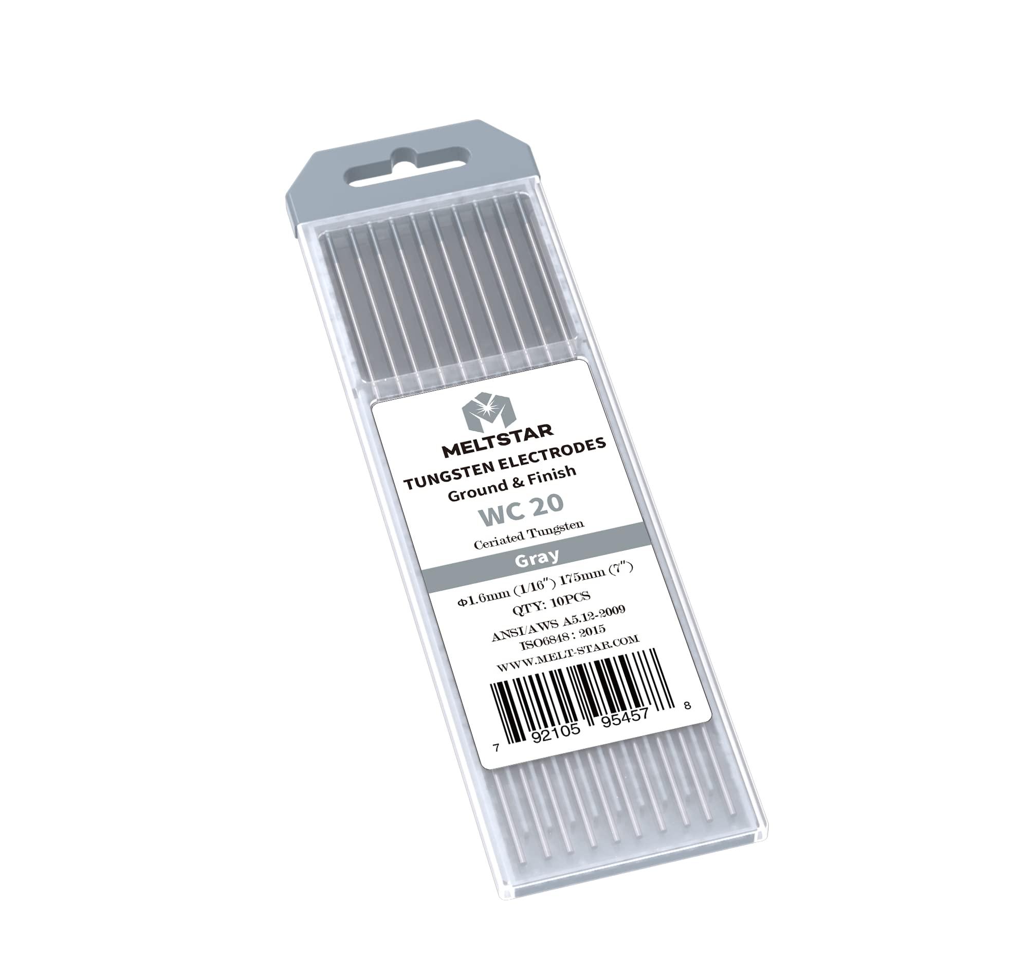 MELTSTAR TIG Welding Cerium tungsten electrode 1/16” x 7” (Grey, WC20) 10-Pack