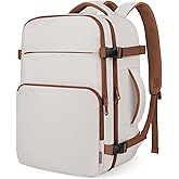 ZOMFELT Travel Backpack for Women Men, Carry On Backpack, TSA 15.6inch Laptop Backpack Flight Approved, Personal Item Travel Bag Nurse Bag Casual Daypack for Weekender Business Trip, Khaki White