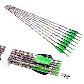 Pinals Archery 28 30 Inch 300 340 350 400 Spine Carbon Hunting Arrows | 0.003 Camo Arrow Shaft,for Compound Recurve Bow,Practice Target,Pack of 12PCS