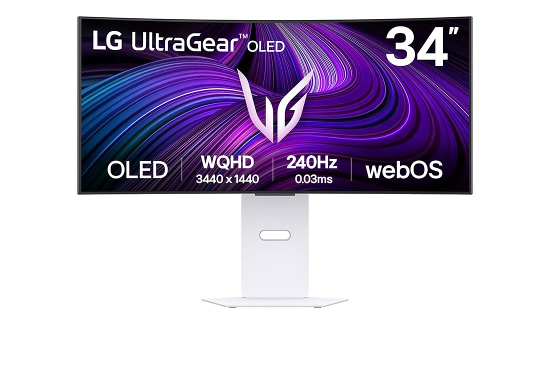 LG UltraGear OLED GX9s SMART Gaming Monitor 34GX90SA-W - WOLED UWQHD 1440p Curved 34 Inch, 240Hz, 0.03ms, HDR 400, webOS AI, Speakers, Wi-Fi, Bluetooth, DP1.4, HDMI 2.1, USB-C, White