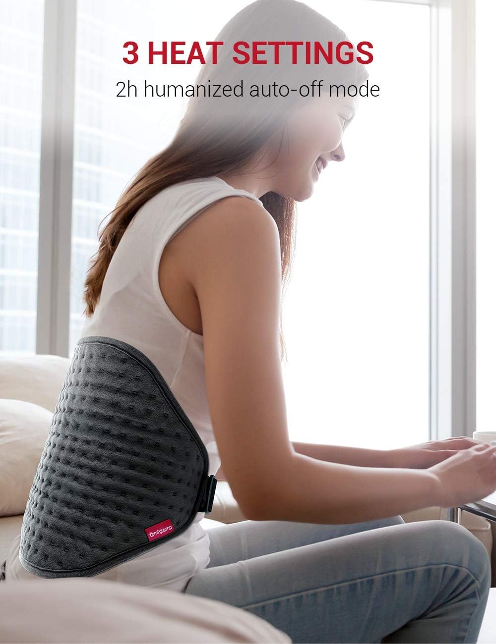 Heating Pad for Back Pain Relief, Comfytemp Electric Heated Waist Wrap for Lower Back with Adjustable Strap, 3 Heat Settings, 2H Auto-Off, Moist Heat Therapy for Lumbar Cramps Fit 33" to 59": Health & Personal Care