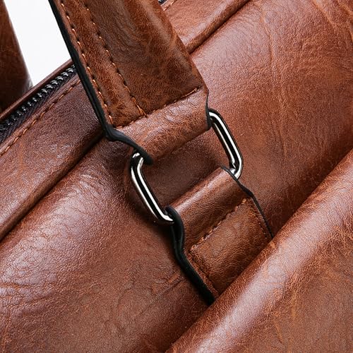 Aishini Men's Leather Briefcase & Messenger Bag - 16 inch Laptop Satchel with Adjustable Shoulder Strap, Waterproof Large Capacity Business Handbag for Professionals - [ 42 x 38 x 6cm ] Tan Brown | ASLPTOP02