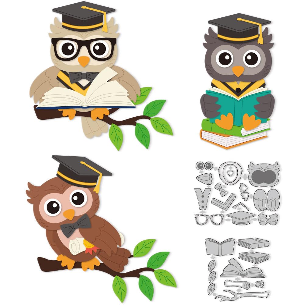 DELORIGIN 2 Sets Owl Cutting Dies 3 Styles 2025 Graduation Season Card Borders Stitch Die Cut Sewing Carbon Steel Die Cuts Stencils Card Making Scrapbooking Embossingb Template for Craft Card Decor