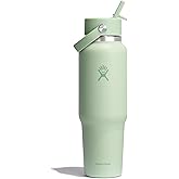 Hydro Flask Travel Water Bottle - Insulated Stainless Steel - Wide Straw Lid, Non Spill, Leakproof in 40 Oz Aloe Green
