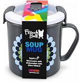 French Bull 23 oz Soup Mug With Handle and Vented Lid Food Storage-Cool Grip Leak Proof Dishwasher and Microwave Safe Lunch Travel Airtight (Mandala Mosaic Flower Gray)