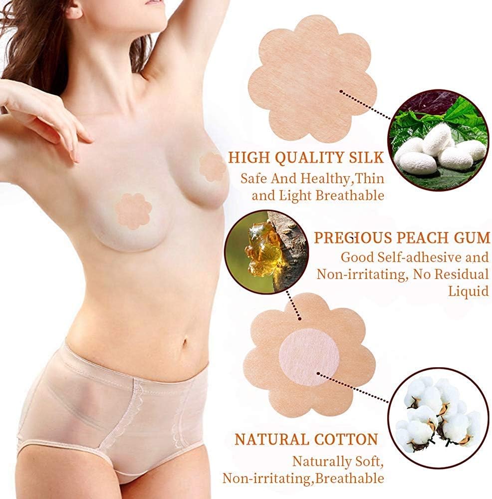 Boob Tape and 10 Pcs Petal Backless Nipple Cover Set, Breathable Breast Lift Tape Athletic Tape with Breast Petals Disposable Adhesive Bra for A-E Cup Large Breast…: Health & Personal Care