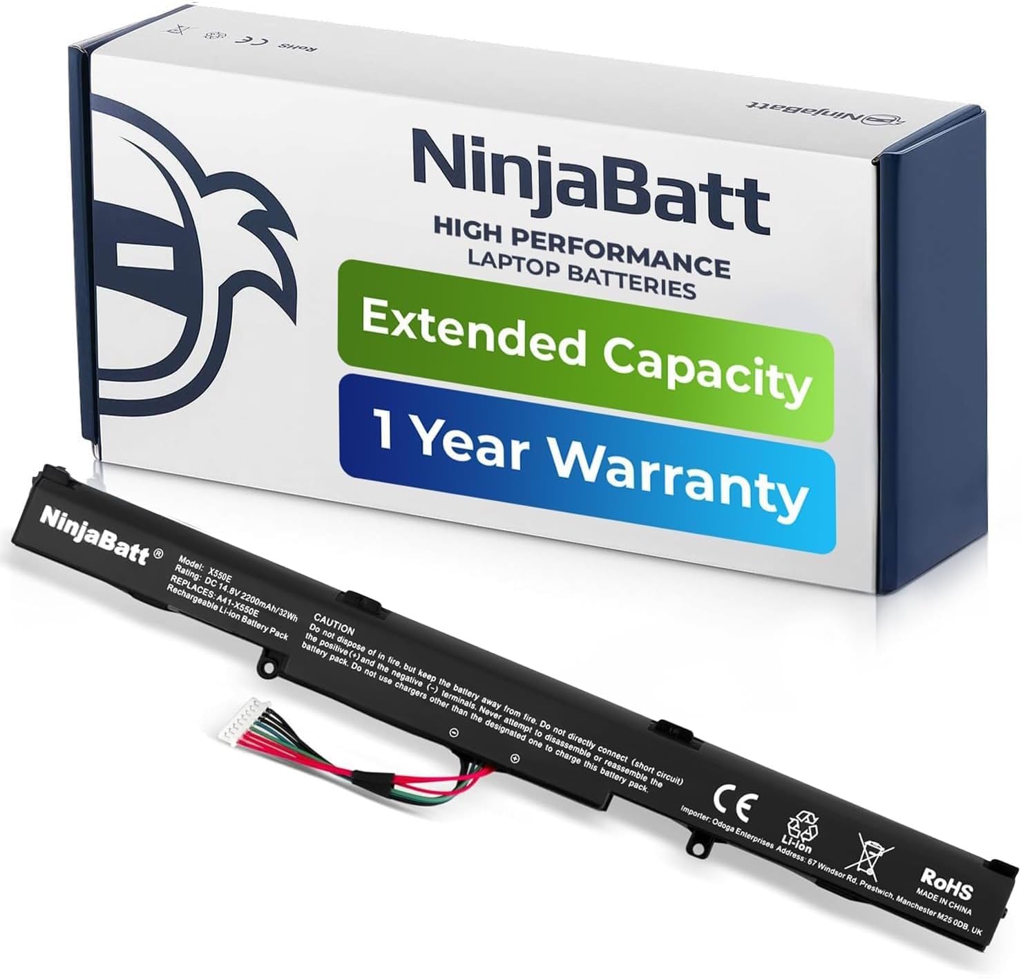 NinjaBatt Battery A41-X550E for Asus X450 X450E X450FJ A450J A450E X550E X550D X550V X550Z X550DP X550ZA X751L X751M F450 F751MA X750JA X750JB X750JN X750LN R751 - High Performance [32Wh/14.8v]