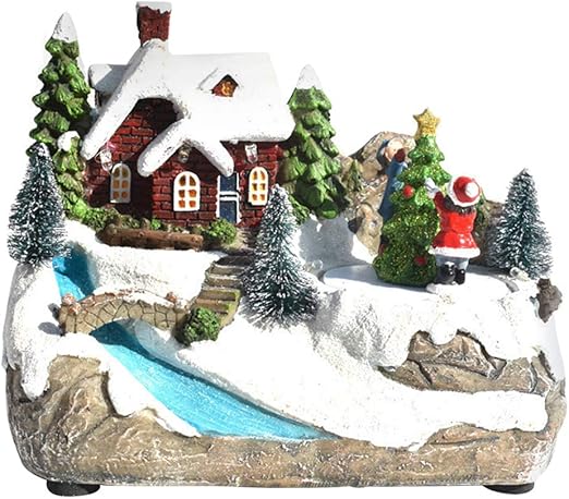 Amazon Com Aiboria Resin Christmas House Villages Collectable Decor Musical Building House Figurine With Warm White Led Light And Rotating Christmas Tree Usb Battery Operate Tabletop Christmas Ornamnet Home Kitchen