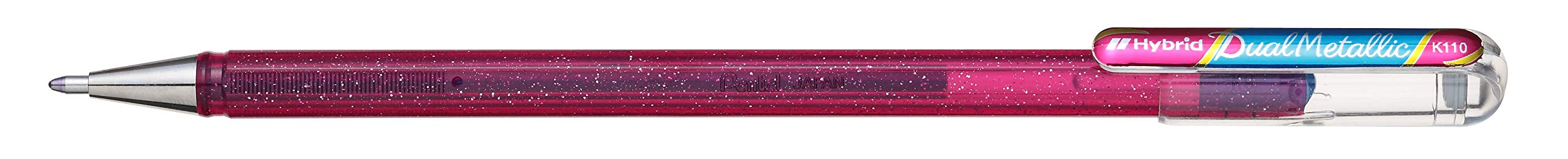 Pentel Hybrid Dual Metallic Gel Ink Rollerball Pens Metallic K110, Metallic Blue + Pink, Pack of 12