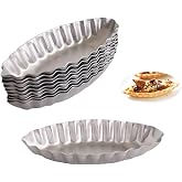 LoveDeal Tiny Aluminum Boat Tart Pan Fluted Oval Baking Mold, Wavy Tartlet | 10-Pack Flower Edge Tart Tins Bite Size Tray for Small Desserts, Quiches, Pudding (3.86 x 1.77 x 0.59 Inch)