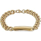 HZMAN Personalized Men's Cuban Link Bracelet with Blank ID Tag for Engraving, 8.5 Inch Gold and Silver Tone Stainless Steel Chain, Dog Tag Style Gift for Him, Husband, Boyfriend