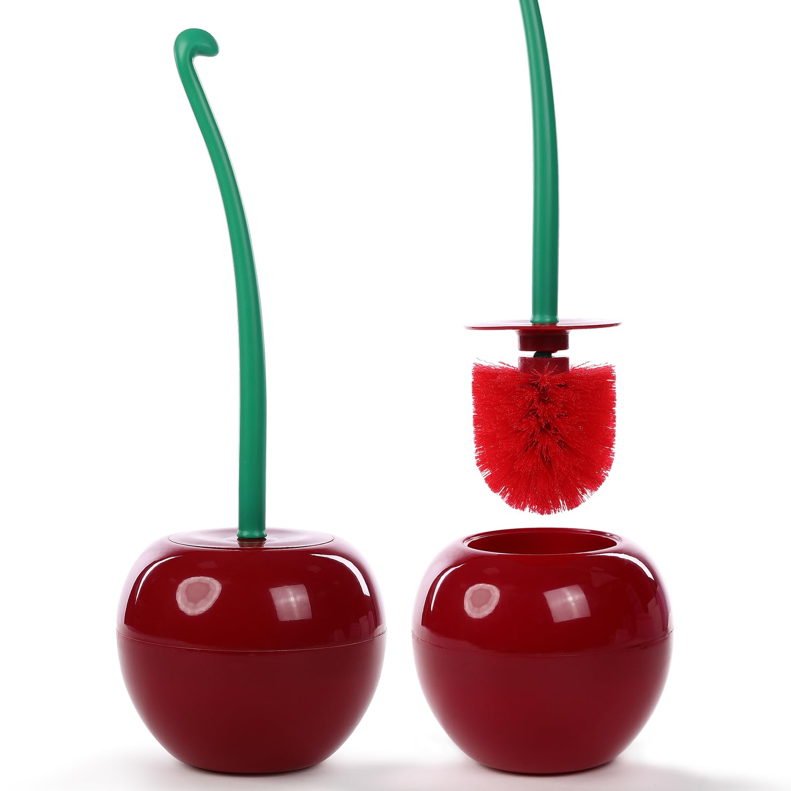 1 Pcs Cherry Shape Toilet Brush and Holder Set, Premium Plastic Round Bowl Scrubber Cleaner Set for Bathroom, Durable Holder with Deep Cleaning Bristle