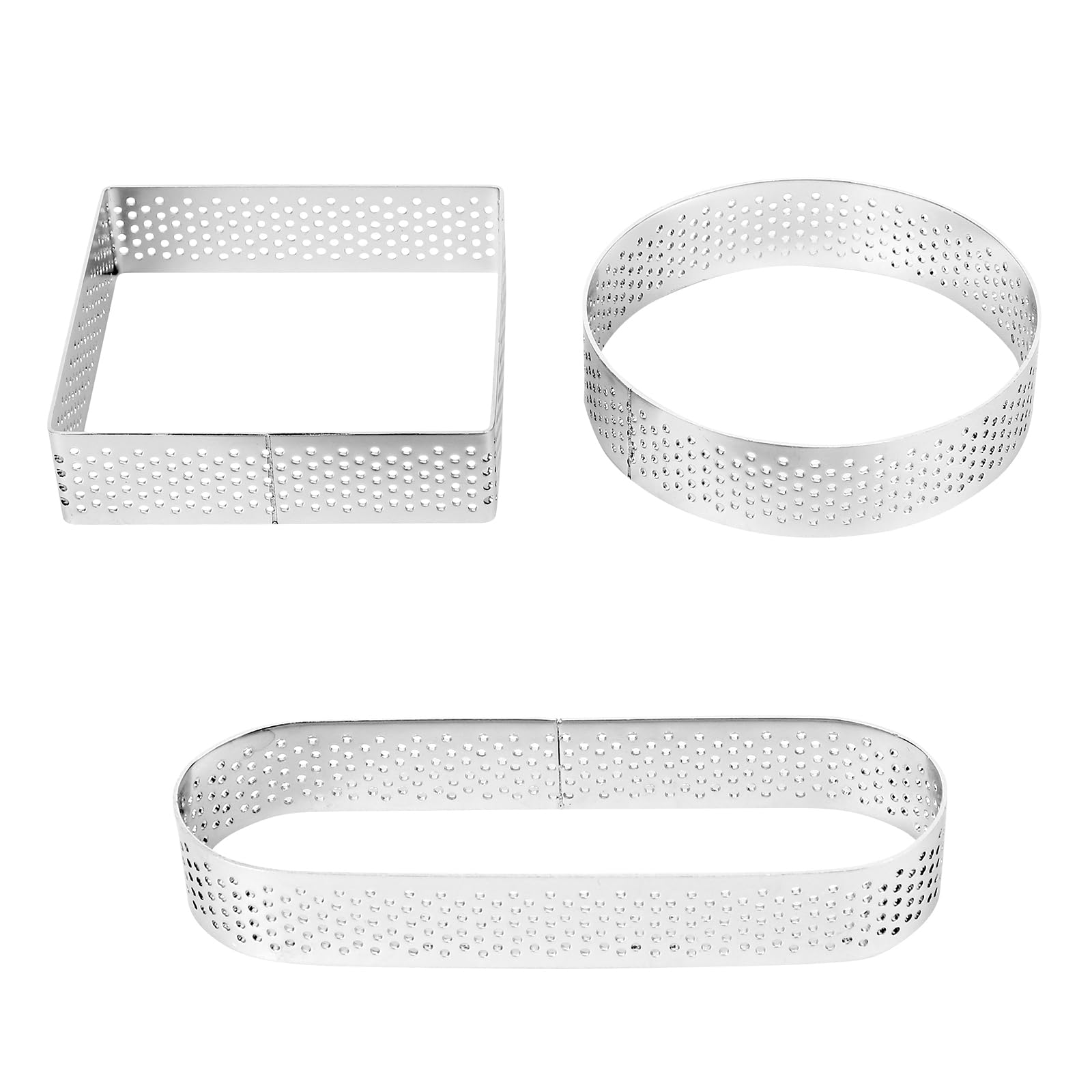 3pcs Perforated Tart Ring Set Stainless Steel Pastry Rings Cake Mousse Ring, Metal Circular Tart Rings for Baking Dessert Ring DIY Porous Crumpet Rings, Muffin Rings