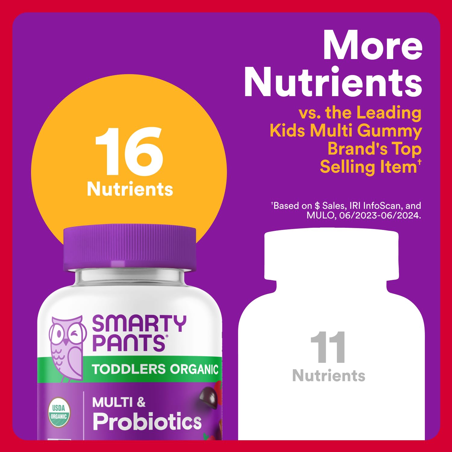 SmartyPants Organic Toddler Multivitamin Gummies: Probiotics, Omega 3 (ALA), Vitamin D3, C, Vitamin B12, B6, A, K & Zinc, Beta Carotene, Gluten Free, Three Fruit Flavors, 60 Count (30 Day Supply)