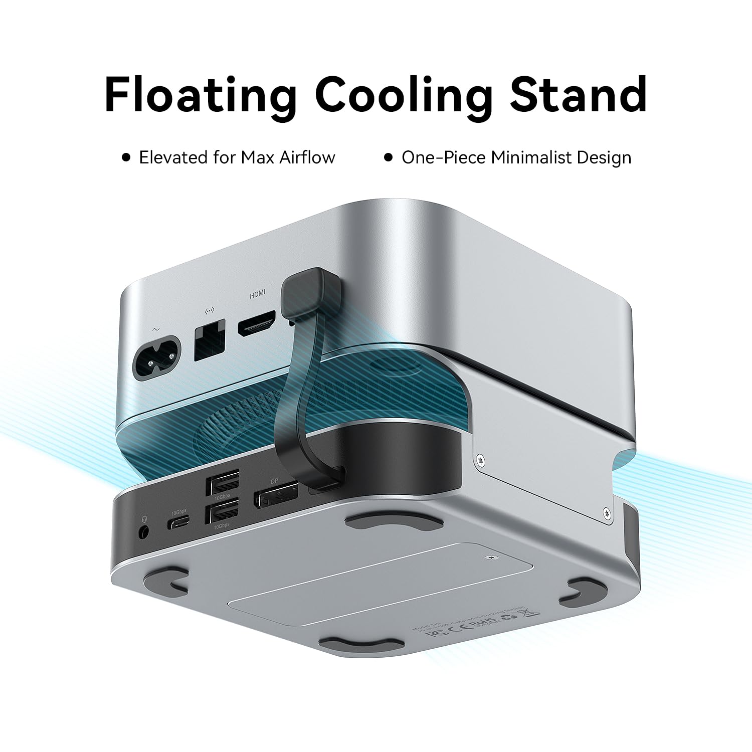 VENTION Mac mini M4 Dock 10-in-1, Aluminium-Stand für M4/M4 Pro mit NVMe SSD-Enclosure, 4K@240Hz/144Hz HDMI, 10 Gbps USB-A & USB-C Dockingstation, SD/TF-Kartenleser, Dual Audio Ports, Silber 6