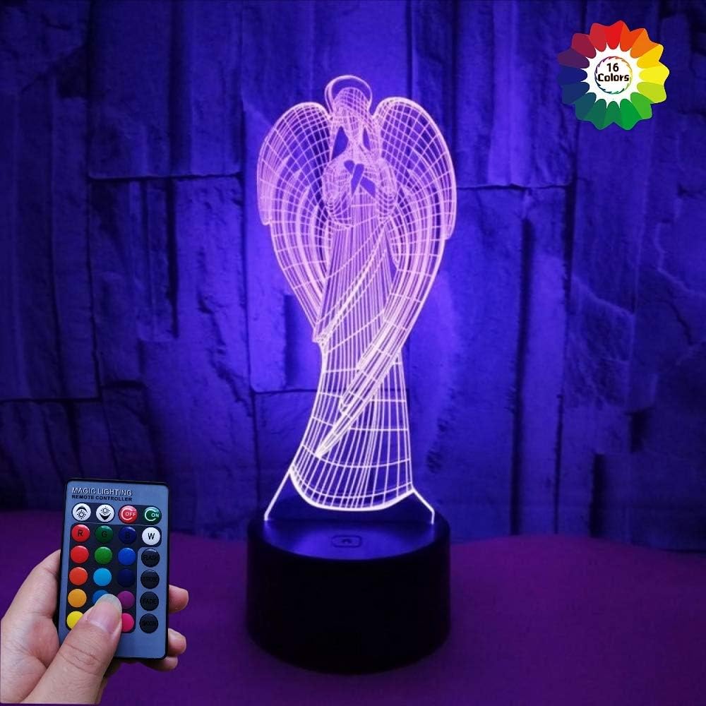 3D Angel Night Light Lamp 7/16 Color Change LED Lamp USB Powered Remote