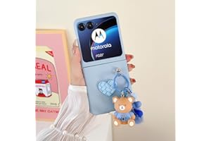 LOZEGUYC for Motorala Razr 2025 Case Cute Plush Bear Toy Phone Charm Design,Razr 2024 Phone Case Frosted PC Back Soft Silicone Bumper Shockproof Girly Cover for Moto Razr 2024 with Ring Holder Blue