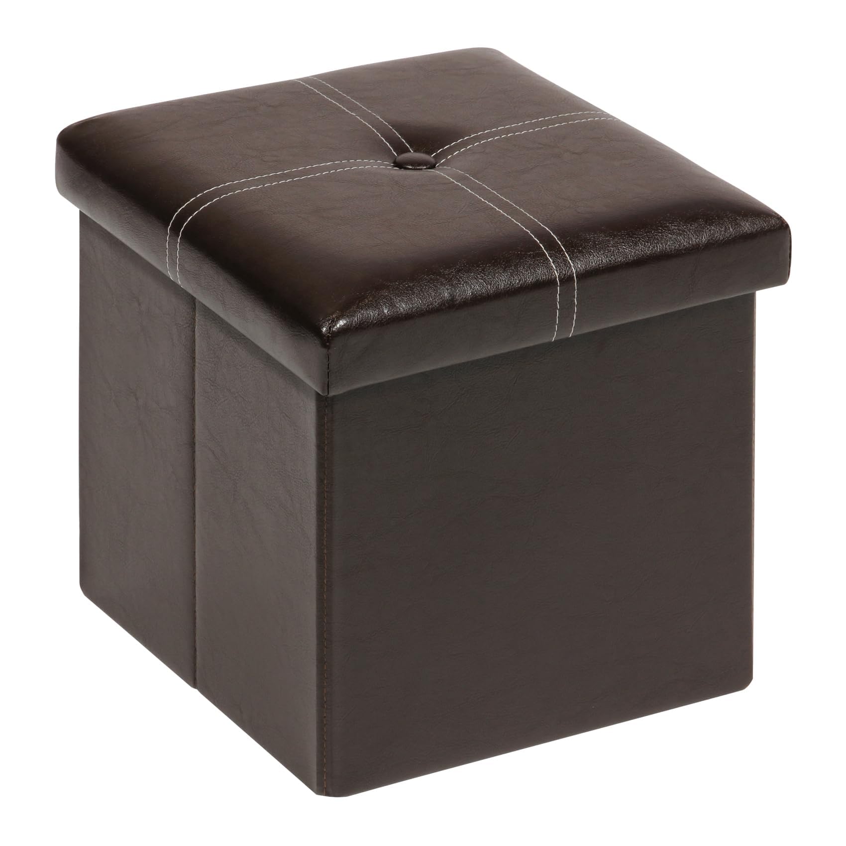 Bonlife Small Ottoman Storage Boxes with Lids Faux Leather Foot Stool,Toy Chest Footrest Cube for Kids Storage Box Furniture Brown 11.8 in(30cm)