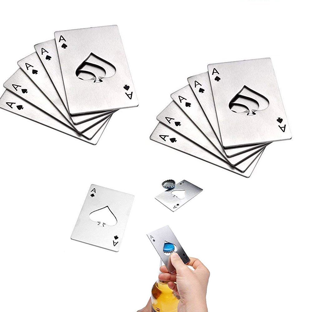 Stonges 10Pcs Bottle Opener, Stainless Steel Beer Opener, Spades A Shaped Credit Card Size, Casino Poker Bottle Opener