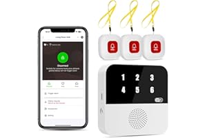 PILSAMAS PILSAMSA WiFi Caregiver Pager Wireless Call Button with Flashing Caller ID & App Alerts, 3 Waterproof Panic Button, Life Alert Systems for Seniors No Monthly Fee, Alert Button for Seniors at Home