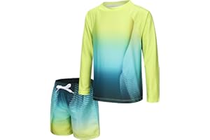ZESTONIE Boys Two Piece Rash guard Swimsuits Set with Swim Trunk Kids Long Sleeve Bathing Suit Swimwear Set