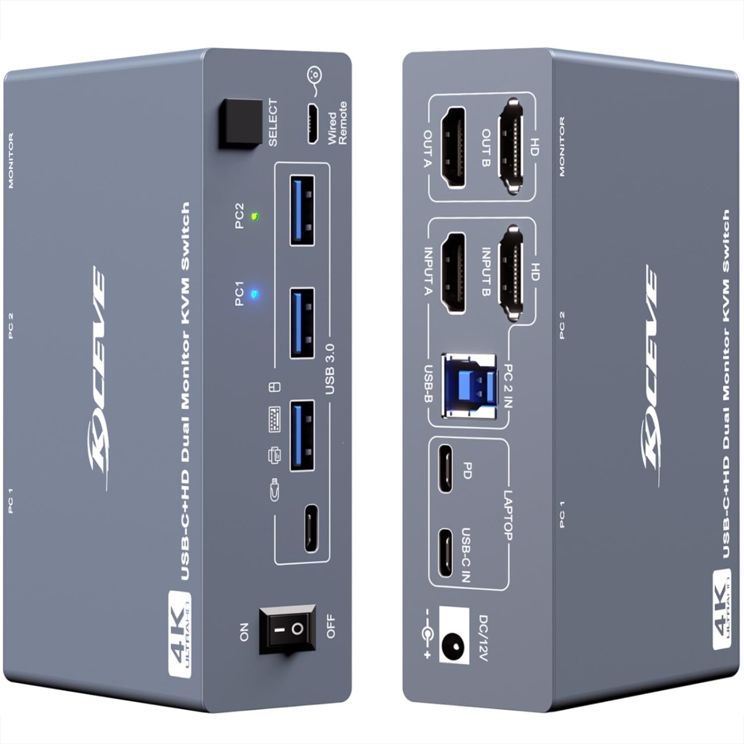 Photo 1 of KVM Switch 2 Monitors 1 Desktop and 1 Laptop 4K@60Hz, 7-in-1 Dual Monitor KVM Switch Docking Station, Expand 2 HDMI Displays,4xUSB 3.0,PD 80W, Wired Remote and USB-C Cable Included