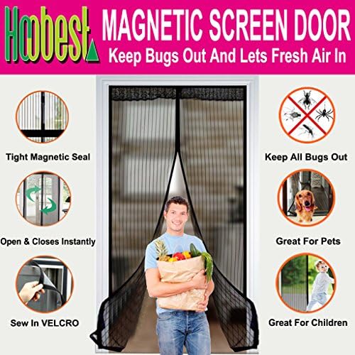 Hoobest Magnetic Screen Door with Heavy Duty Mesh Curtain and Full Frame Velcro Fits Door Size Up to 36โx82โ Max.